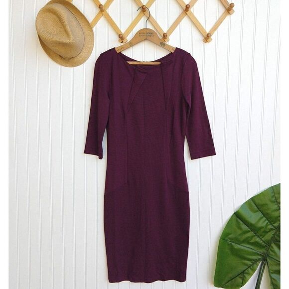 Ronen Chen Knit Sheath Dress Size 6 New Plum Purple 3/4 Sleeves Viscose Blend - Picture 1 of 10
